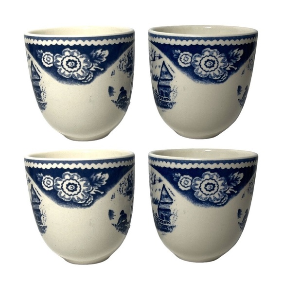 Staffordshire Engravings Blue Wild Rose China 4 pc Coffee Mug Tea Cup Blue White - Picture 4 of 7